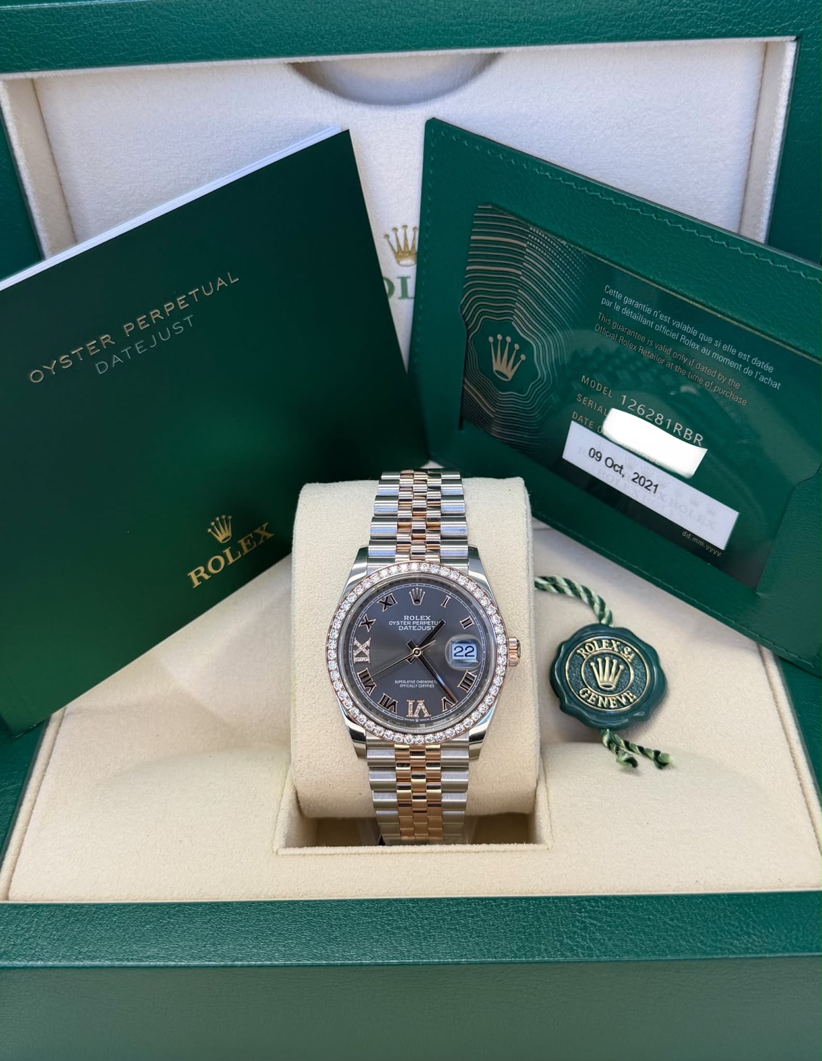 Rolex Datejust 36 reference 126281RBR with slate Roman diamond dial and diamond bezel