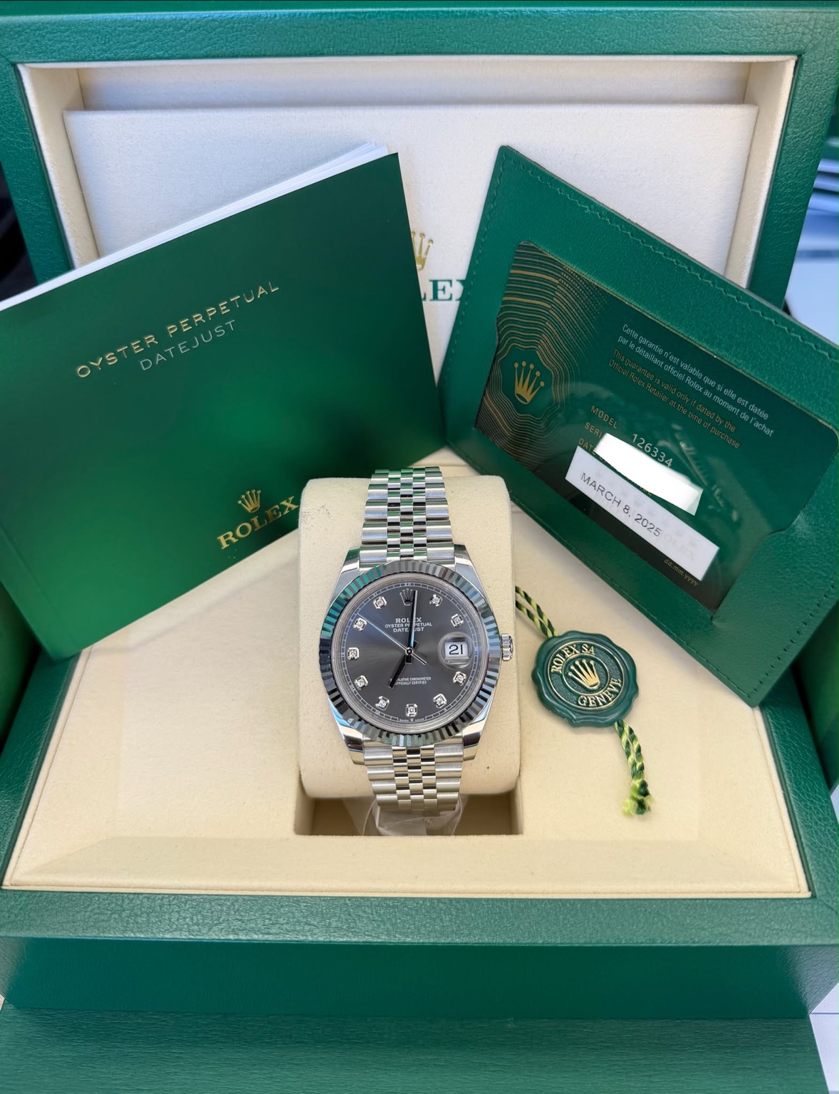 Rolex Datejust 41 reference 126334 with rhodium diamond dial